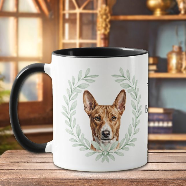 Caneca Coroa de Eucalipto Cão de Caça Basenji Monograma (Criador carregado)