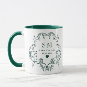 Caneca Coroa Floral Verde Monograma Casamento