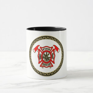 Caneca Corpo De Incêndio Dourado E Crachá Vermelho Com 