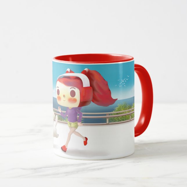 Caneca Correndo com Cachorro pelo Mar (Frente Esquerda)
