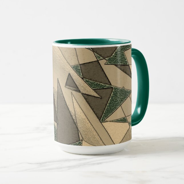 Caneca Corte triangular bege em 'fundo verde escuro' (Frente Esquerda)
