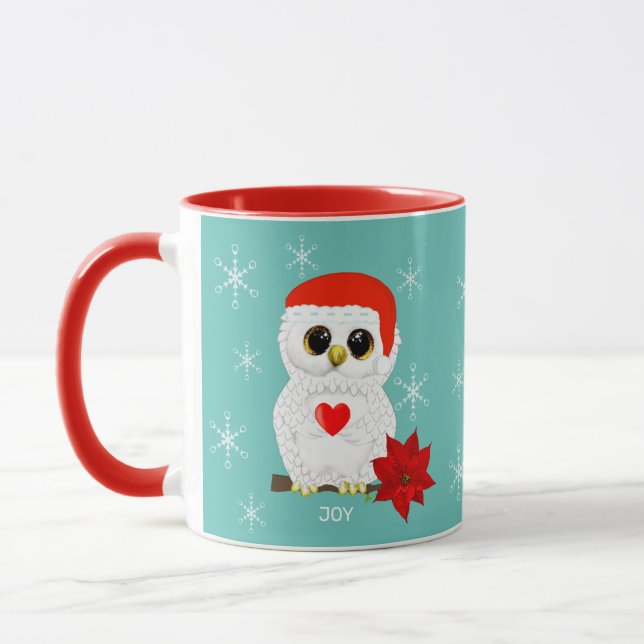 Caneca Coruja branca de Natal fofa & flocos de neve (Esquerda)