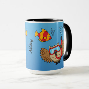 Caneca Coruja com Máscara Snorkel e Peixes Tropicais Ad