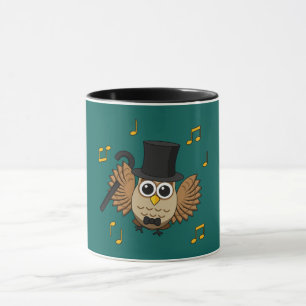 Caneca Coruja Dançarina Bonita com Cartoon de Notas de Mú