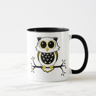 Caneca Coruja de Cartoon Dourada e Preta