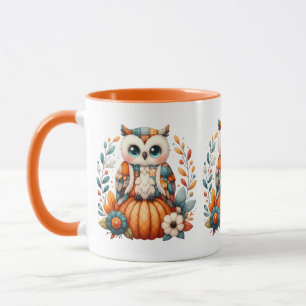 Caneca Coruja de Patchwork em Abóbora — Cottagecore Outon