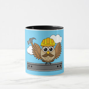 Caneca Coruja de trabalhadores da construção em forma de