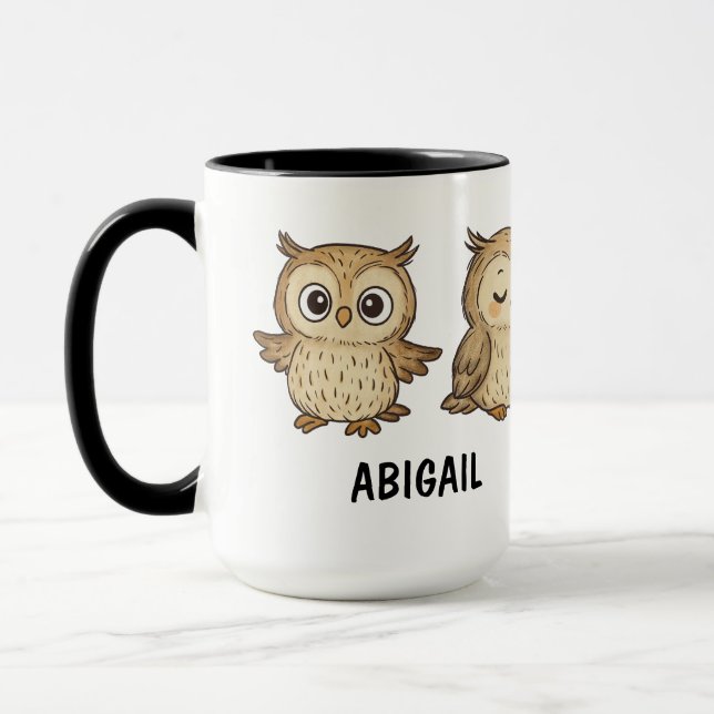 Caneca Coruja Desenhada à Mão Personalizada Fofa (Esquerda)