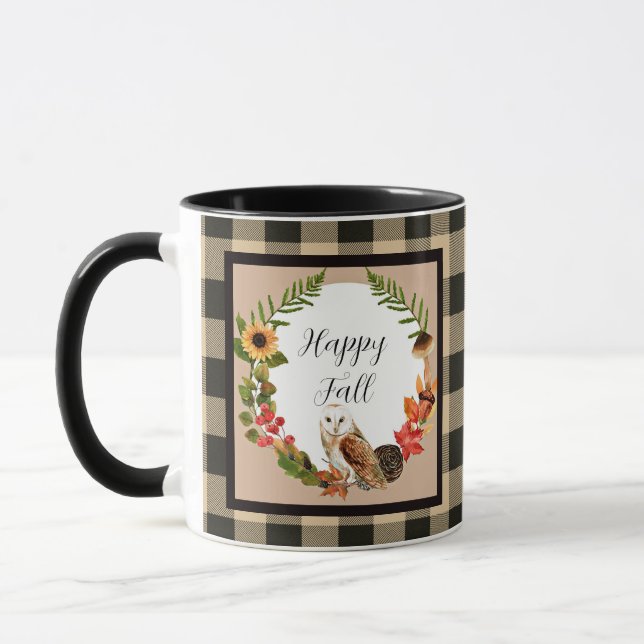 Caneca Coruja e natureza com texto personalizável  (Esquerda)