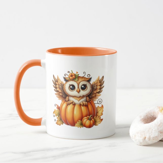 Caneca Coruja fofo de outono sazonal (Com Donut)