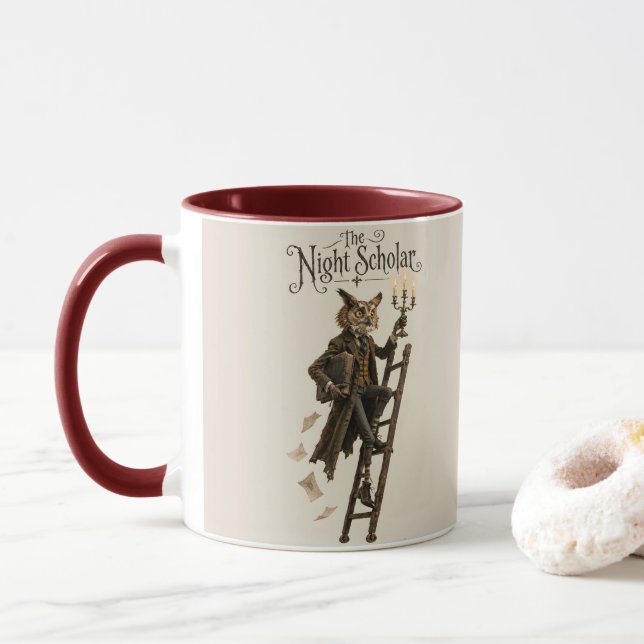 Caneca Coruja na Escada da Biblioteca (Com Donut)