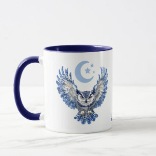 Caneca Coruja Noturna Azul Monograma e Lua