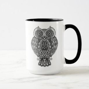 Caneca Coruja ornamentado tirada mão inspirada