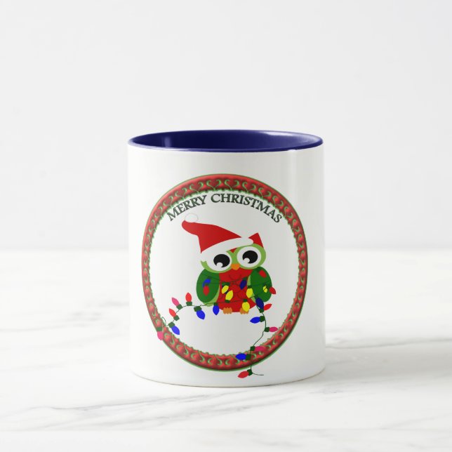Caneca Coruja Santa Claus com luzes de natal (Centro)