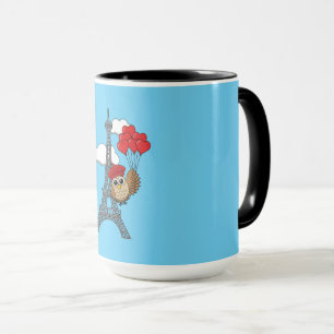 Caneca Coruja voando com balões cardíacos em Paris