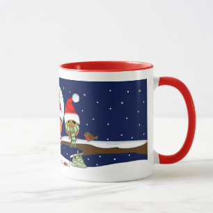 Caneca Corujas com chapéus do papai noel e lenços do Xmas