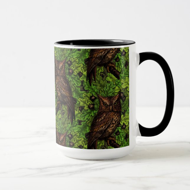 Caneca Corujas de carvalho, verdes e castanhos (Direita)