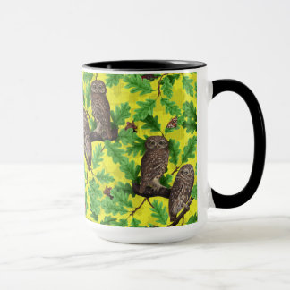 Caneca Corujas na Floresta em amarelo limão