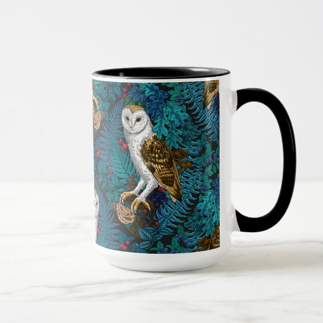 Caneca Corujas, samambaias, carvalho e bagas 3 (Direita)