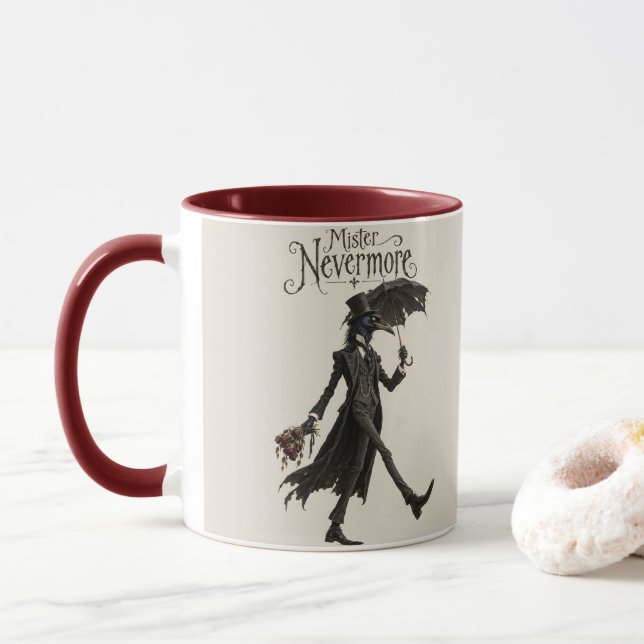 Caneca Corvo com um Guarda-Chuva Preto (Com Donut)