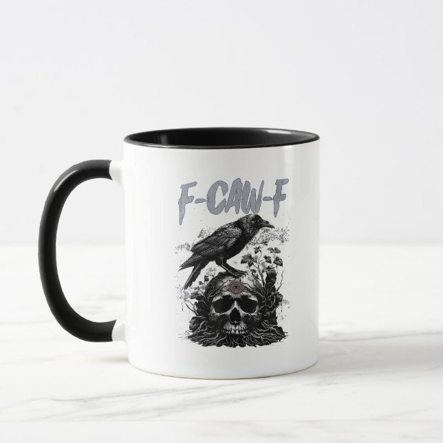 Caneca Corvo F-Caw-F Engraçado Funny Halloween Retro Clás (Esquerda)
