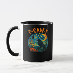 Caneca Corvo F-Caw-F Engraçado Xadrez Gótico de Halloween