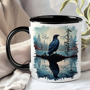 Caneca Corvo pela Reflexão do Lago Tranquilo