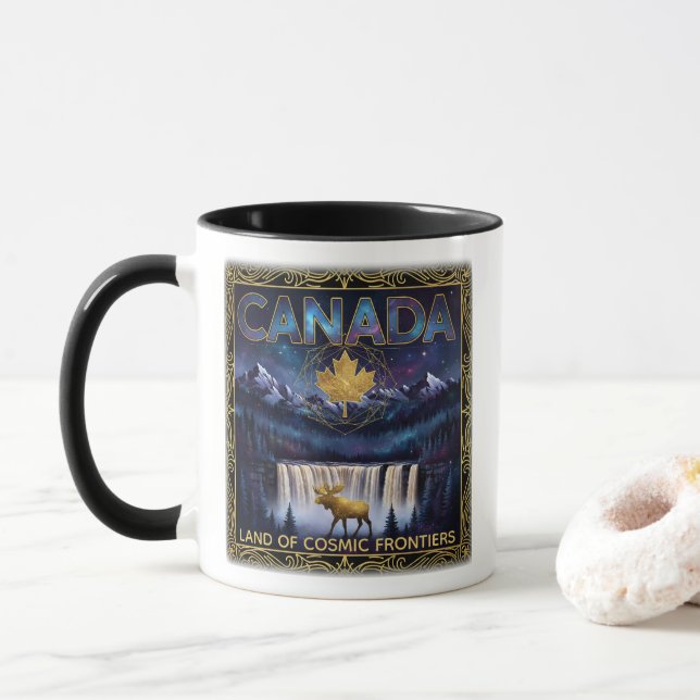 Caneca Cosmic Canada Nature Celestial Art (Com Donut)
