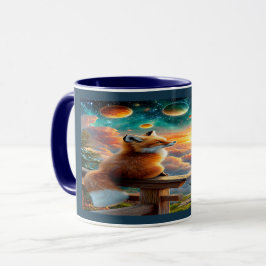 Caneca Cosmic Fox and Planets Magical Sunset Mug