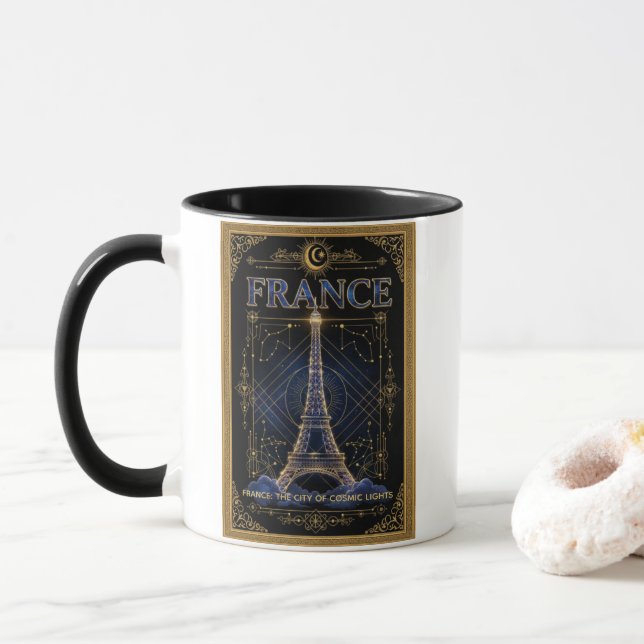 Caneca Cosmic France Eiffel Tower Celestial Art (Com Donut)
