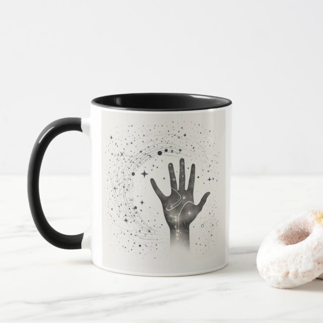 Caneca Cosmic Hand in Starry Galaxy – Surreal Spiritual S (Com Donut)