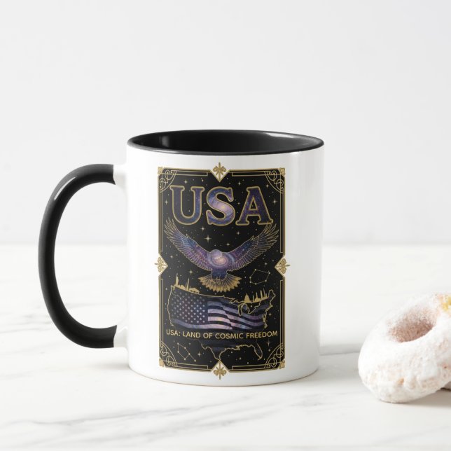 Caneca Cosmic USA Eagle Celestial Map Art (Com Donut)
