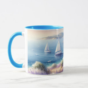 Caneca Costa Lavanda do Mediterrâneo com embarcações de n