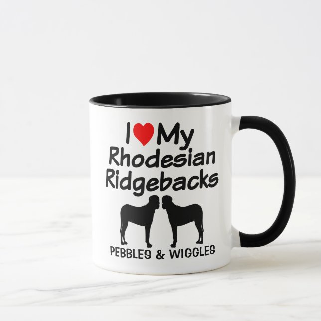 Caneca Costumado Eu Amo Os Meus Dois Cães Ridgeback Ridge (Direita)