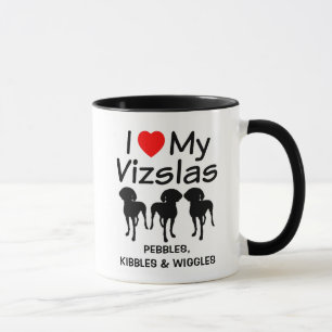 Caneca Costume Amo Minha Silhouette De Três Cães Vizsla