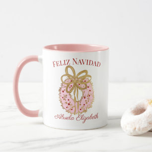 Caneca Costume Espanhol Feliz Natal Abuela Pink Wreath