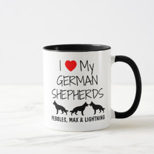Caneca Costume Eu Amo Meus Três German shepherd