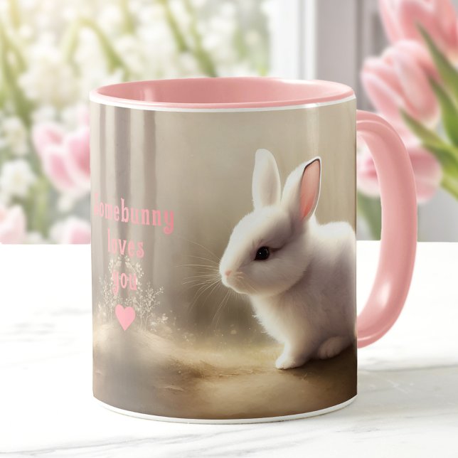 Caneca Cotovelo Coelho Personalizado Nome Rosa Beige (Cute Watercolor Bunny Personalized Name Pink Beige Mug)