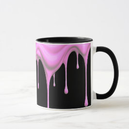 Caneca Coulure de peinture rose sur fond noir.