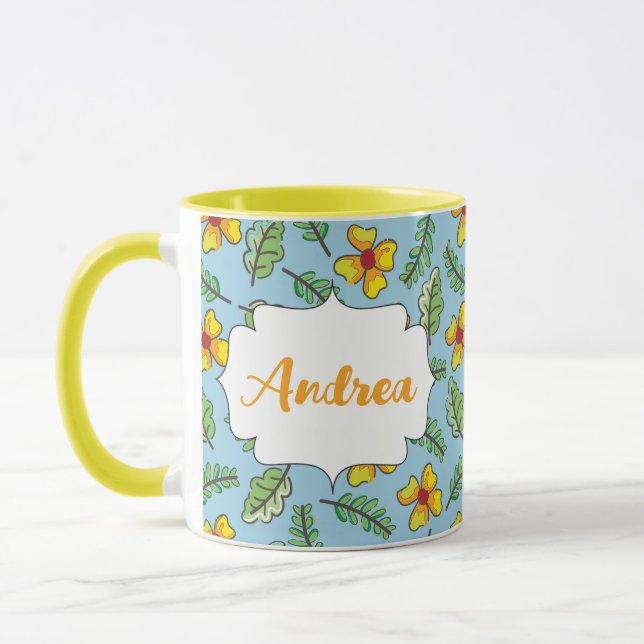 Caneca Country Yellow Flowers and Leaves Name Mug (Esquerda)