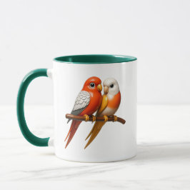 Caneca Couple d’oiseaux tendres perchés côte à côte.