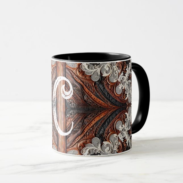 Caneca Couro Multicolorido & Renda Elegante Rústico (Frente Esquerda)