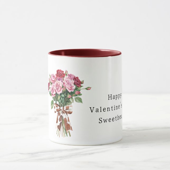 Caneca Cow Print Bow Pink Red Roses Valentine's Day (Centro)