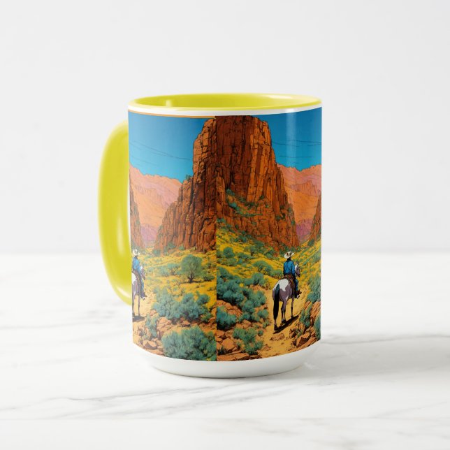 Caneca Cowboy do estilo Tintin | Cena de Canyon Vibrante (Frente Esquerda)