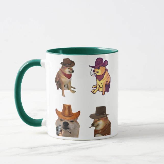 Caneca Cowboy Dog Meme Set Funny Doge With Gun Mug (Esquerda)