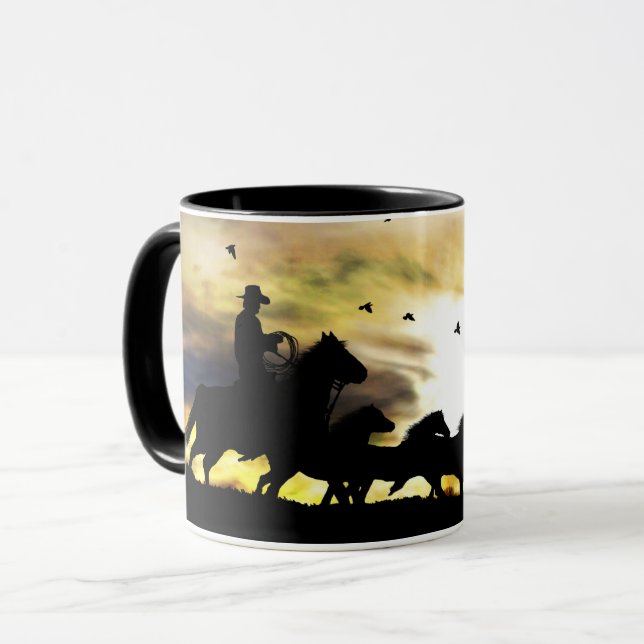 Caneca Cowboy e Cavalos Selvagens (Frente Esquerda)