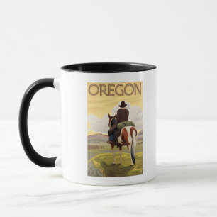 Caneca Cowboy na Poster de Viagens vintage Horseback