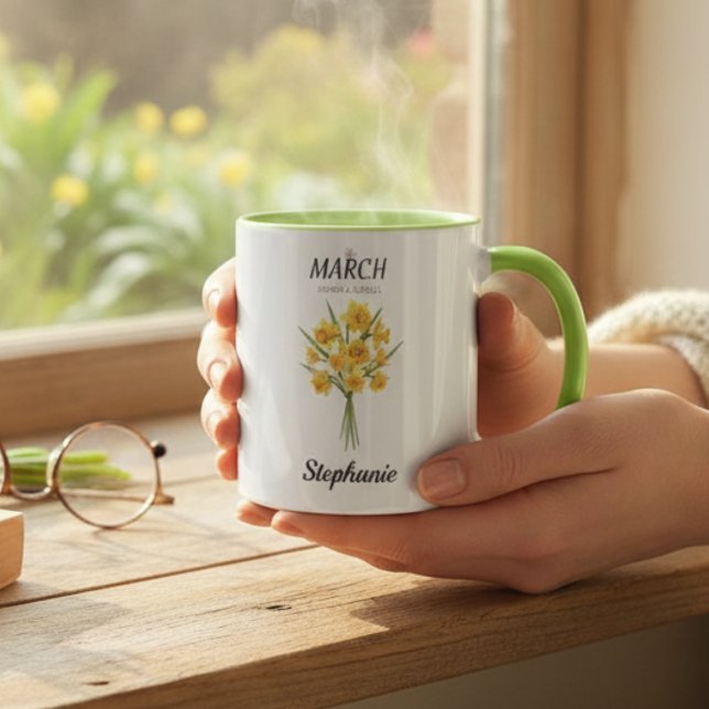Caneca Cozy Botanical Daffodil – Personalized March Birth (Cozy Botanical Daffodil – Personalized March Birthday mug)
