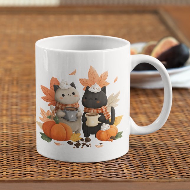 Caneca Cozy Fall Cats Mug for Coffee Lovers (Bring warmth to your mornings — your photo becomes art on this cozy mug)