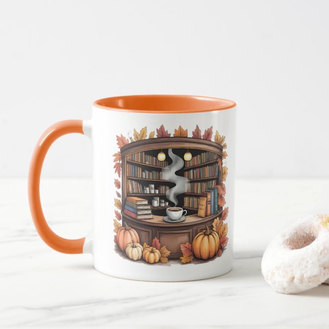 Caneca Cozy Fall Library Coffee Mug — Book Nook  (Com Donut)